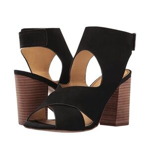 Splendid Jerry Black Suede Ankle Cuff Chunky Stacked Heel Sandal Size 8 Open Toe